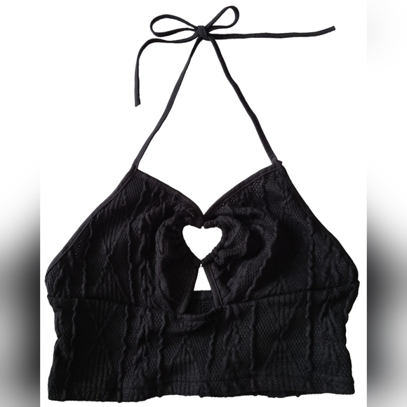 SHEIN | BLK CROP HALTER | FRONT KEY HOLE HEART & TRIANGLE TANK | SIZE SMALL - Picture 3 of 10